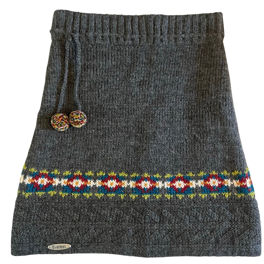 Everest Designs Wool Fair Isle Knit Mini Skirt Charcoal Gray Nordic Small